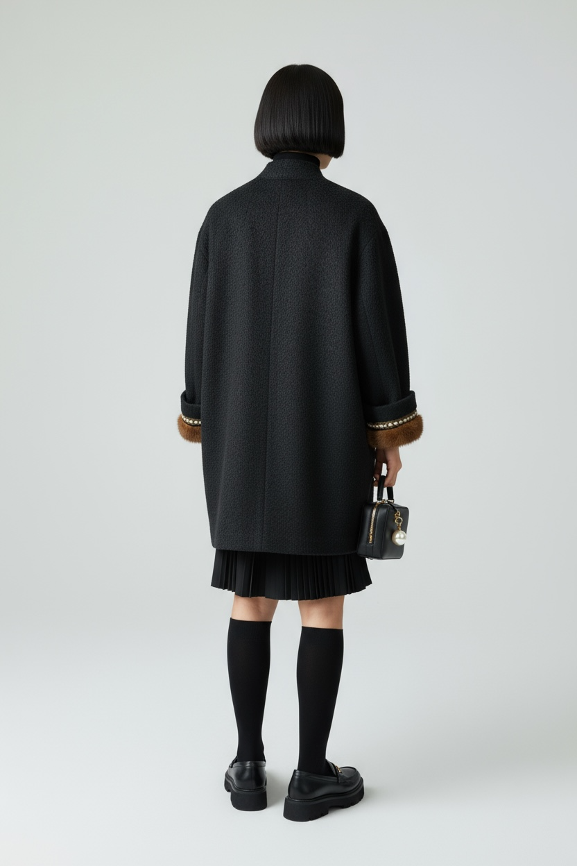 1960s Frostmann Virgin Wool Mink and Pearl Cuff Peacoat