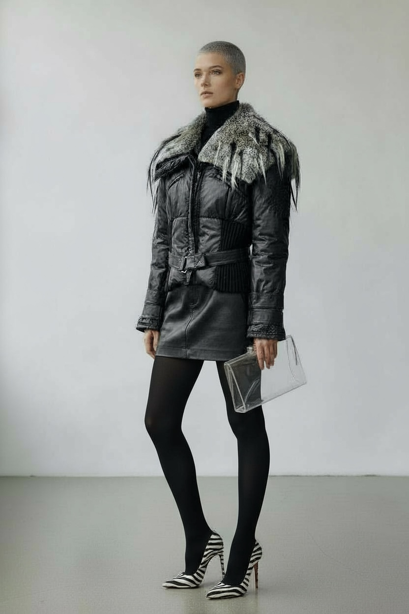 Y2K Roberta Scarpa Nylon and Fur Collared Jacket