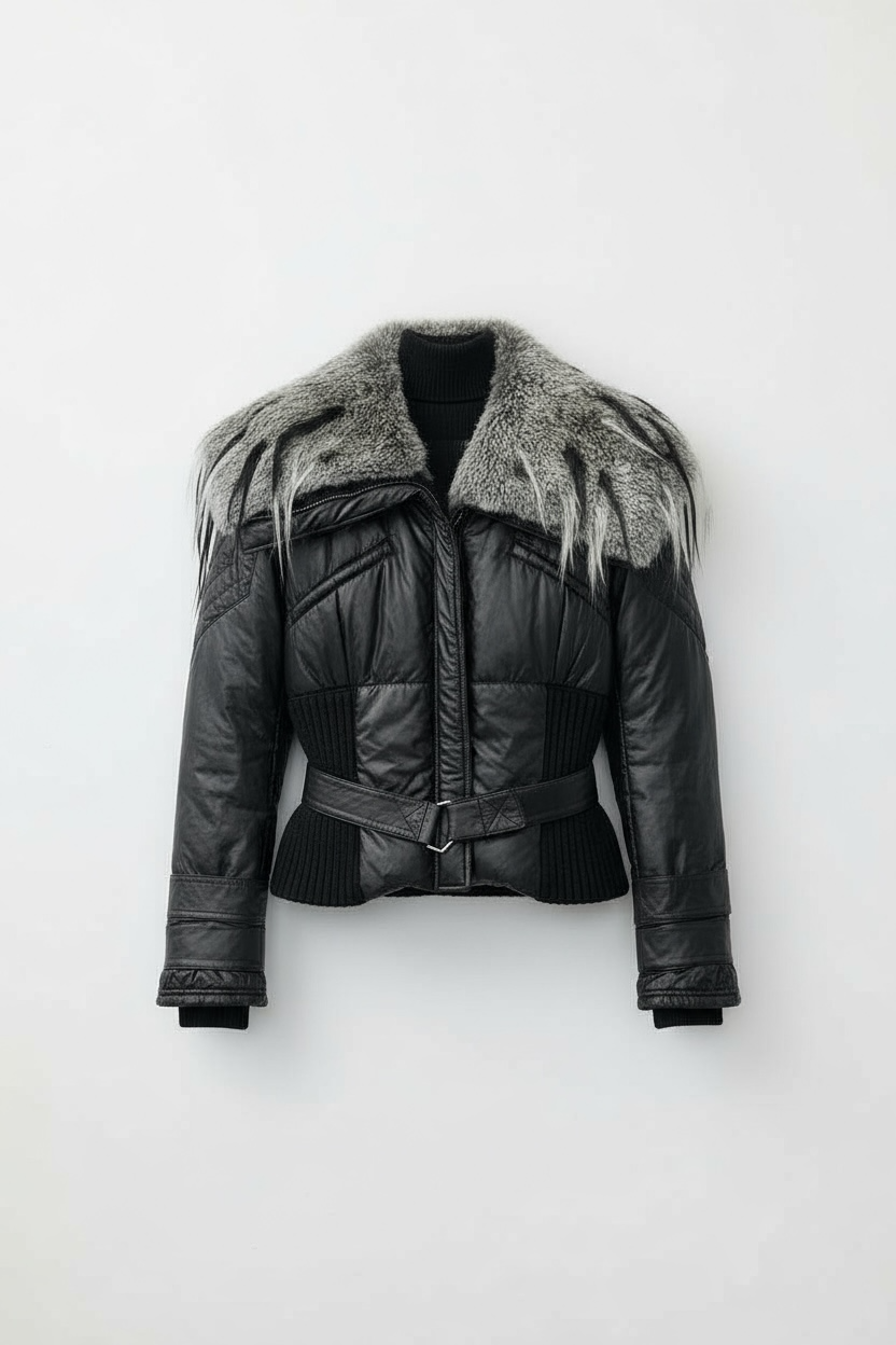 Y2K Roberta Scarpa Nylon and Fur Collared Jacket