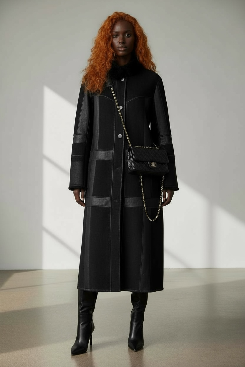 1970s Philippe Vallereuil Black Shearling Patchwork Jacket (France)