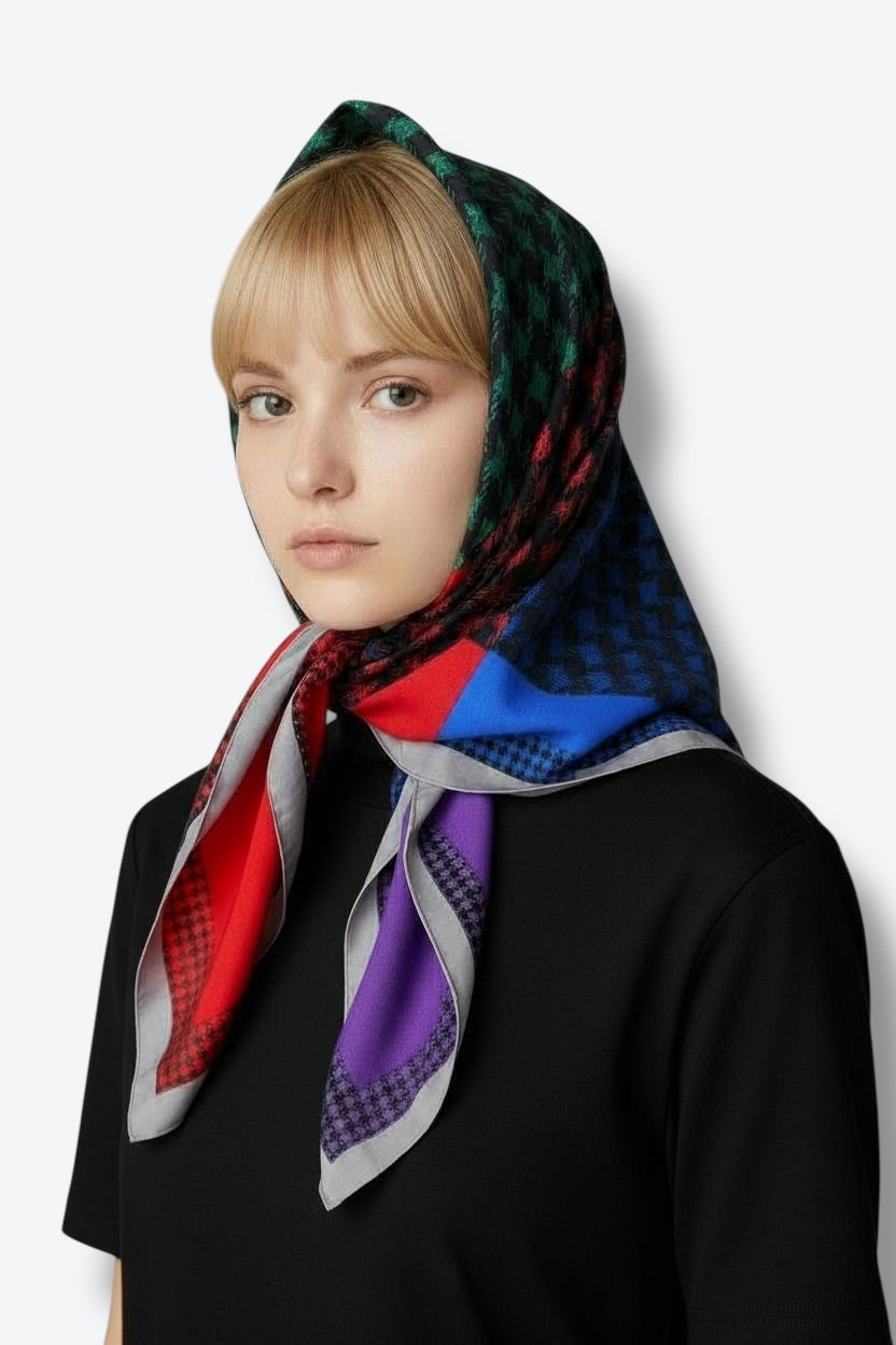 1980s Christian Dior 35” x 35” Multi Houndstooth Scarf