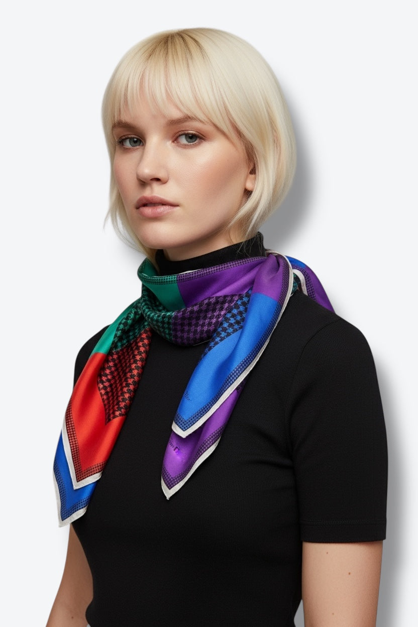 1980s Christian Dior 35” x 35” Multi Houndstooth Scarf