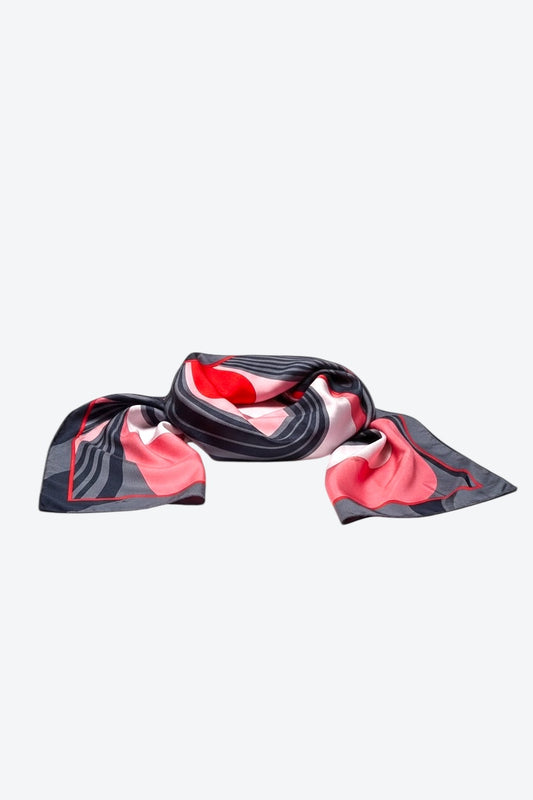 1970s 24” x 24” Emilio Pucci Silk Scarf – Abstract Coral & Navy Swirl