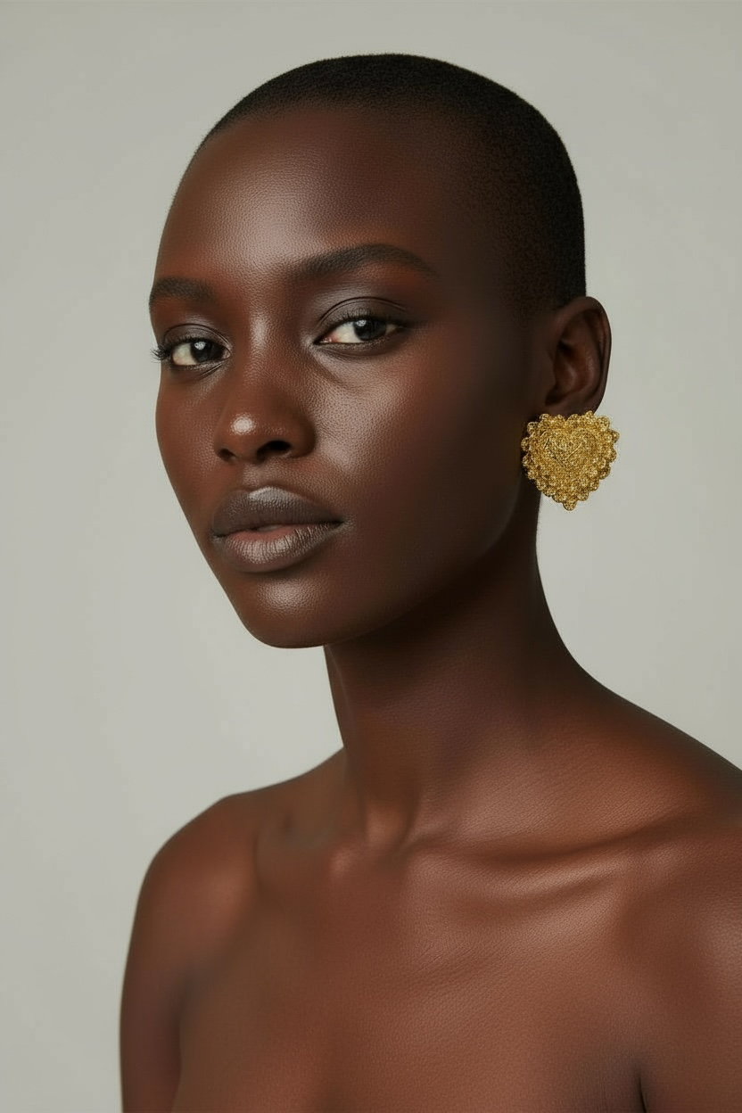 Christian Lacroix Vintage Heart Clip-On Earrings – Gold-Tone Baroque Statement, Made in France