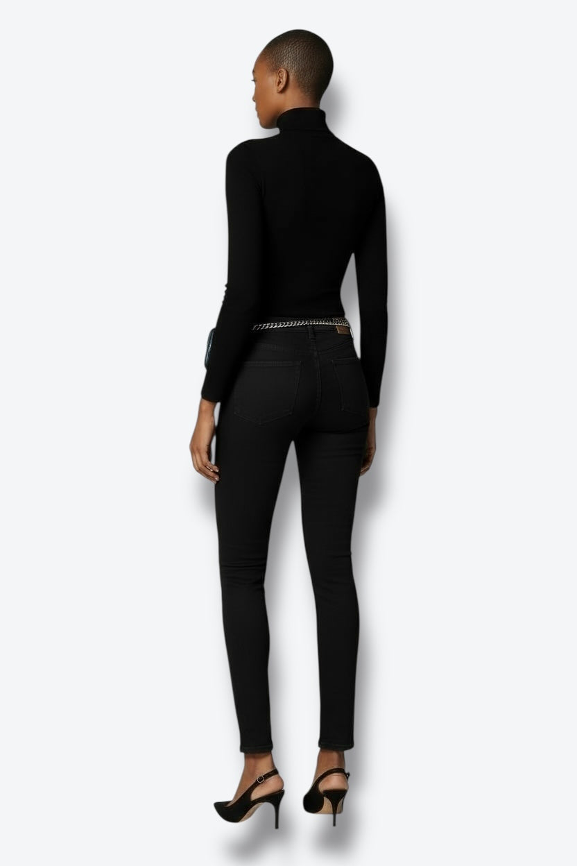 1990s Vintage Chanel Black Lambskin Leather Belt Bag with Chain Detail