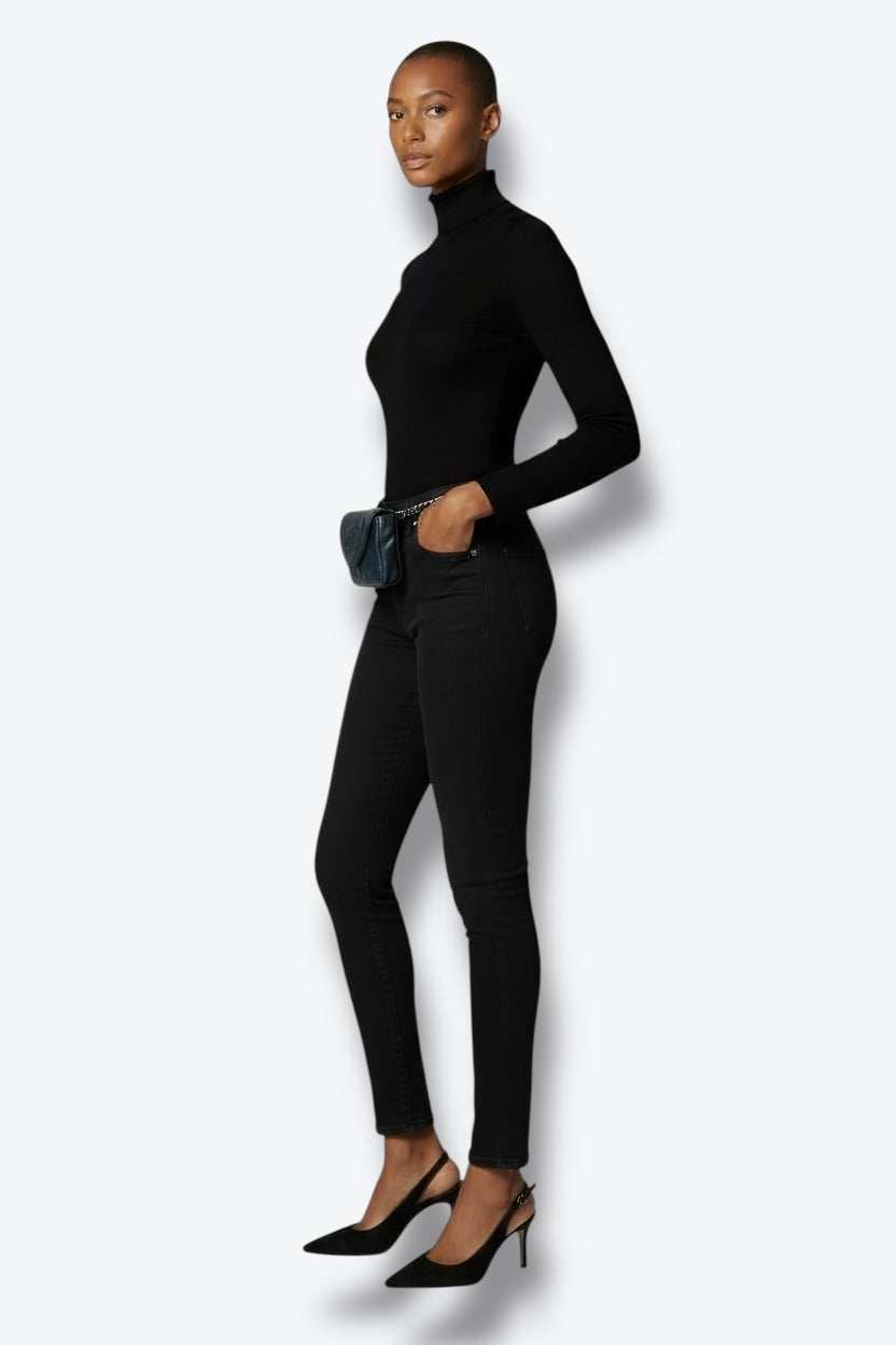 1990s Vintage Chanel Black Lambskin Leather Belt Bag with Chain Detail