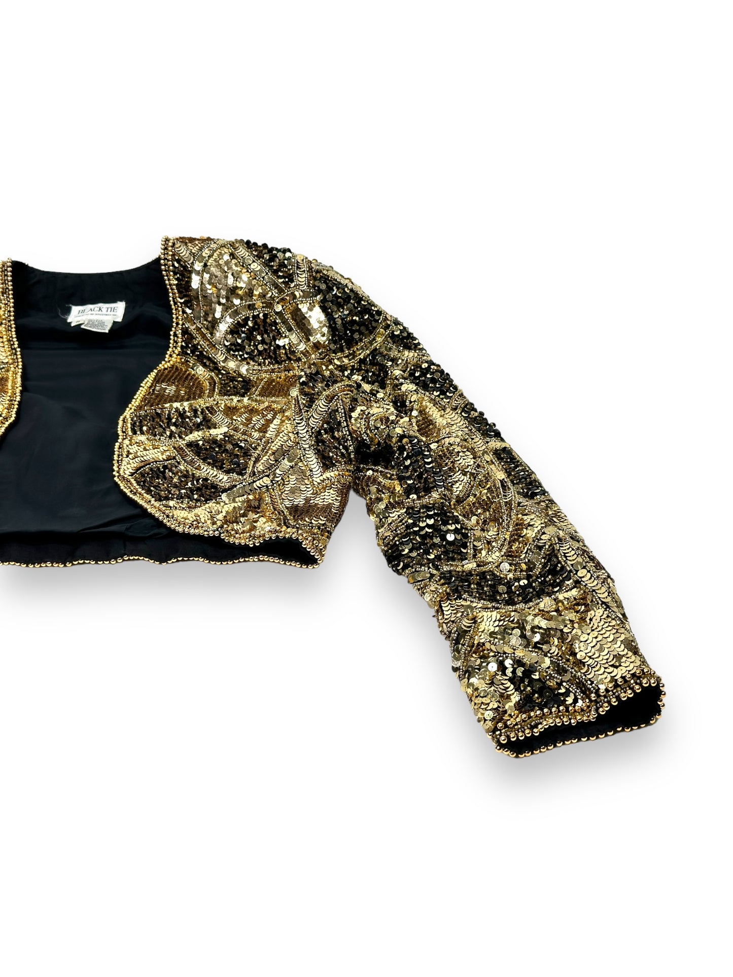 1980's "Black Tie" Gold and Black Sequin Crop Jacket