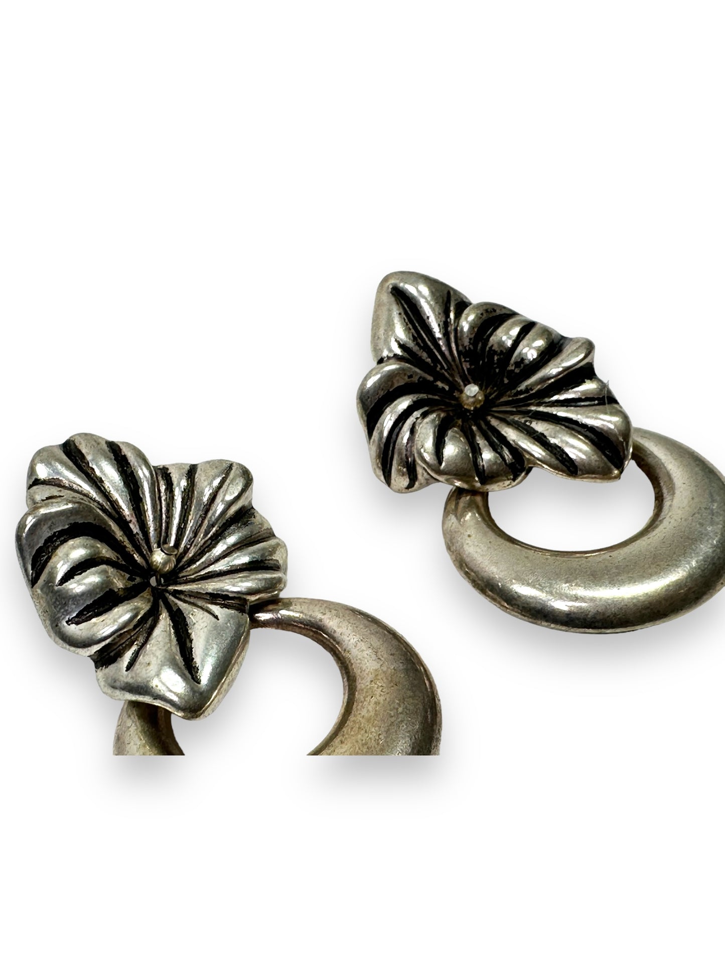 Vintage Sliver Hoop + Floral Earrings