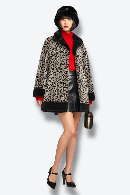 Y2K “BN” Blanc Noir Faux Fur Snow Leopard Jacket