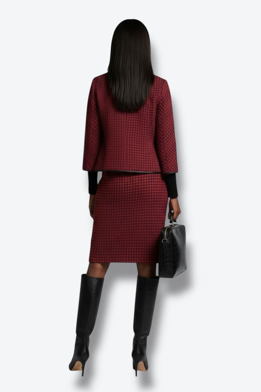 1970s Pierre Balmin Aysmmetrical Red Houndstooth Suit