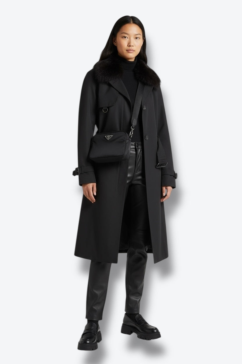 Y2K Prada Noir Trench with Fox Fur Collar