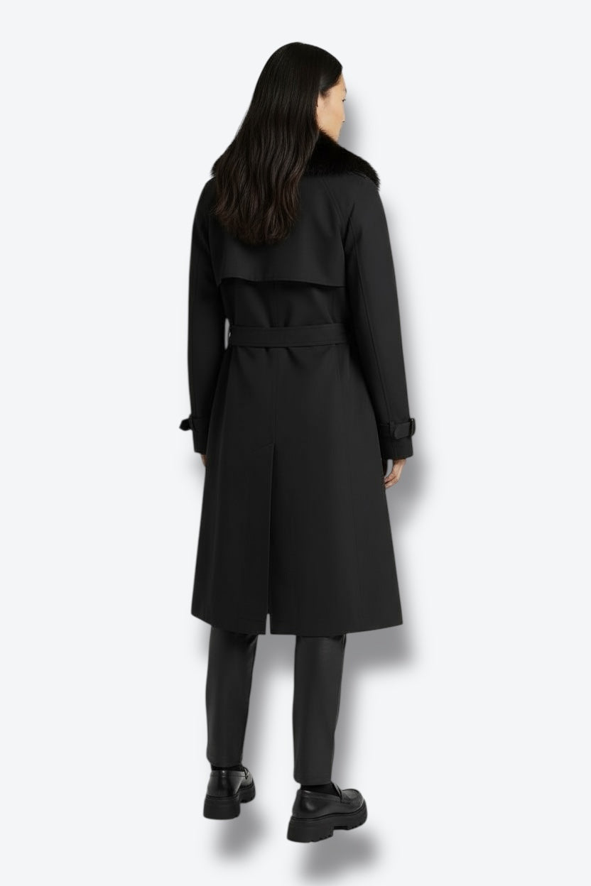 Y2K Prada Noir Trench with Fox Fur Collar