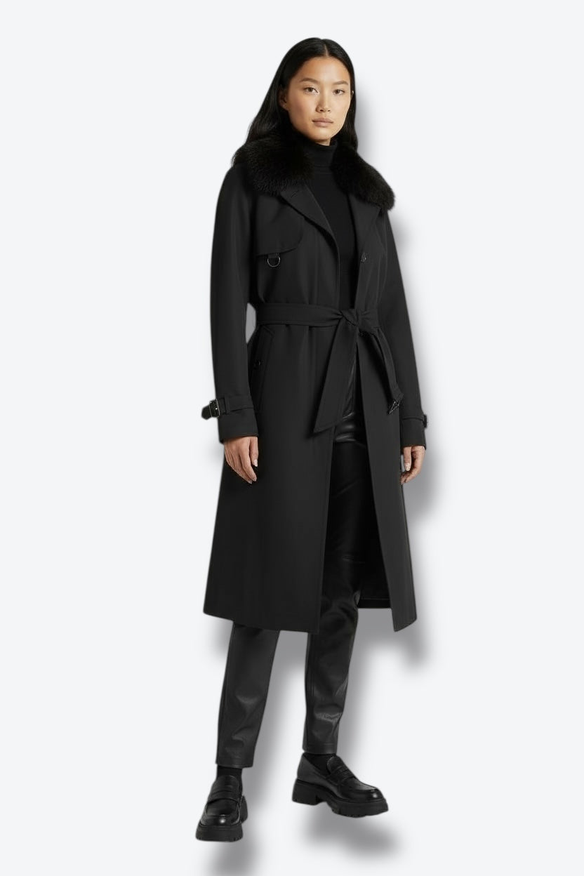 Y2K Prada Noir Trench with Fox Fur Collar