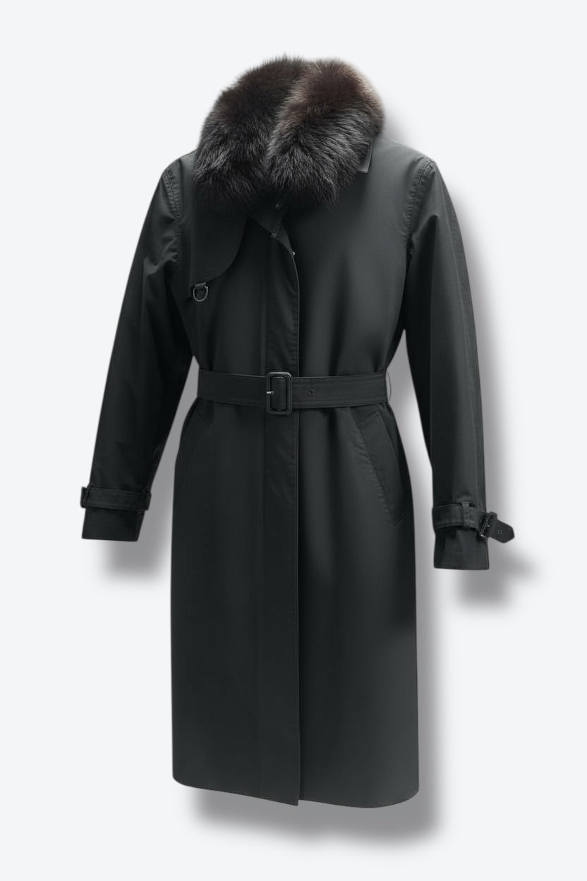 Y2K Prada Noir Trench with Fox Fur Collar