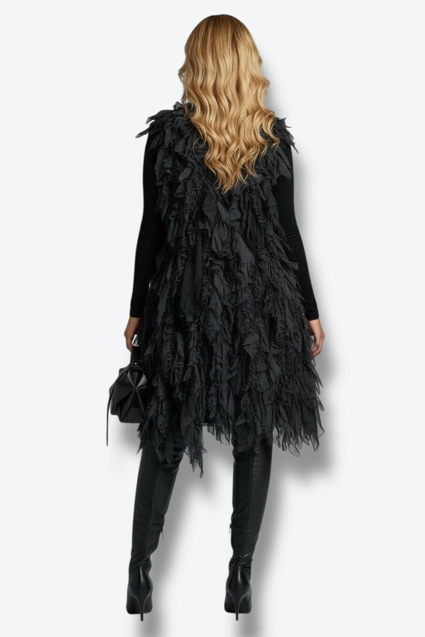 1980s Mixed Media Leather Long Vest