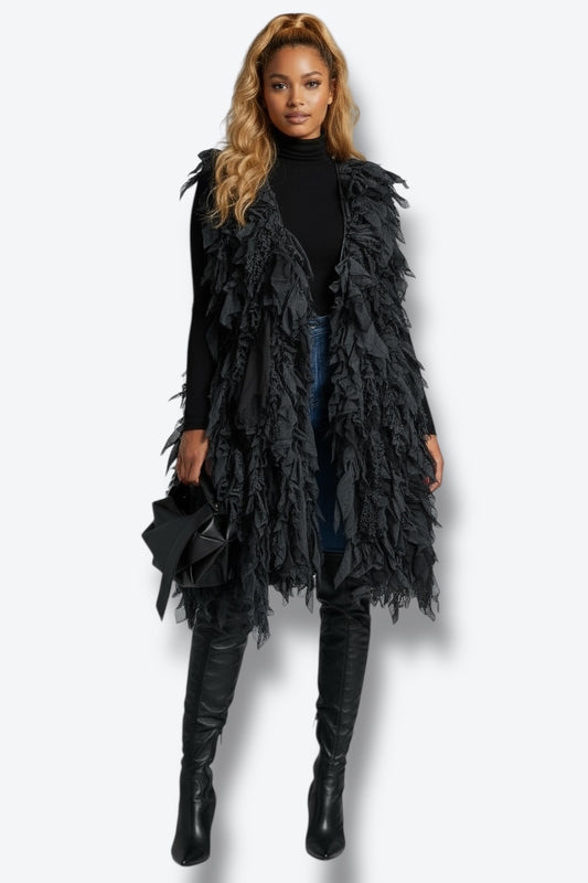 1980s Mixed Media Leather Long Vest