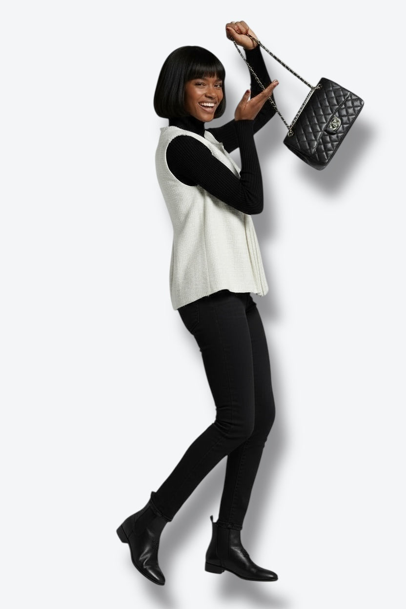 2016 Chanel Ivory Pleated Tweed Sleeveless Top