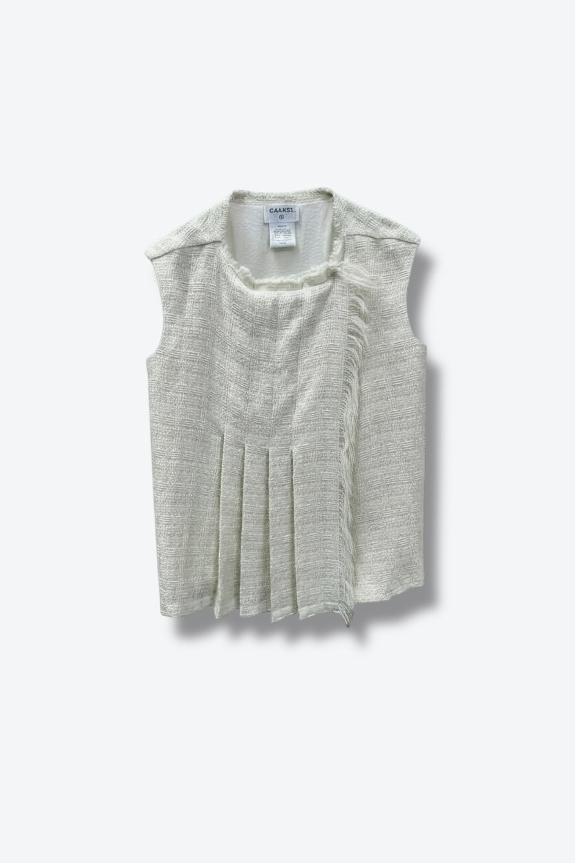 2016 Chanel Ivory Pleated Tweed Sleeveless Top
