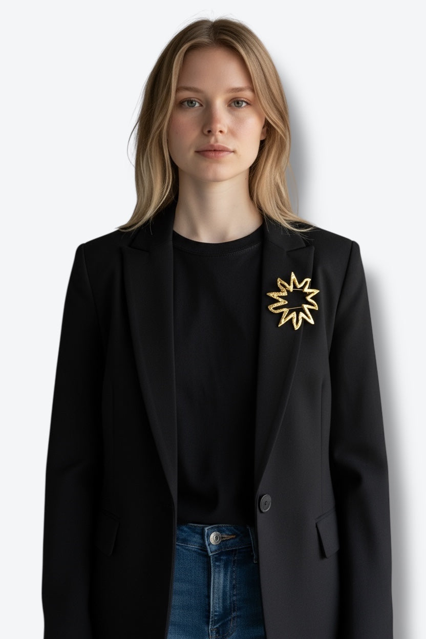 1990s Gilded Sunburst Statement Brooch