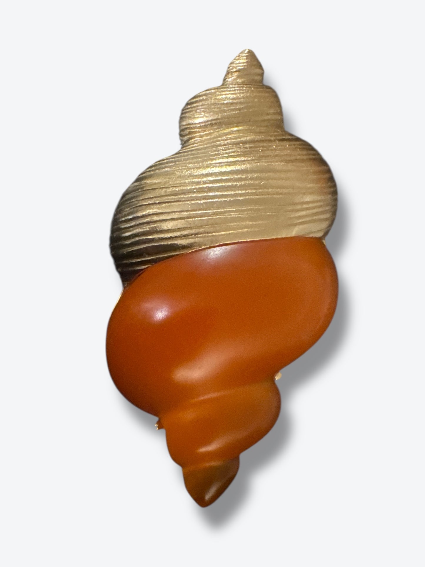 3” 1980s Christian Dior Shell Brooch in Gold & Amber Lucite