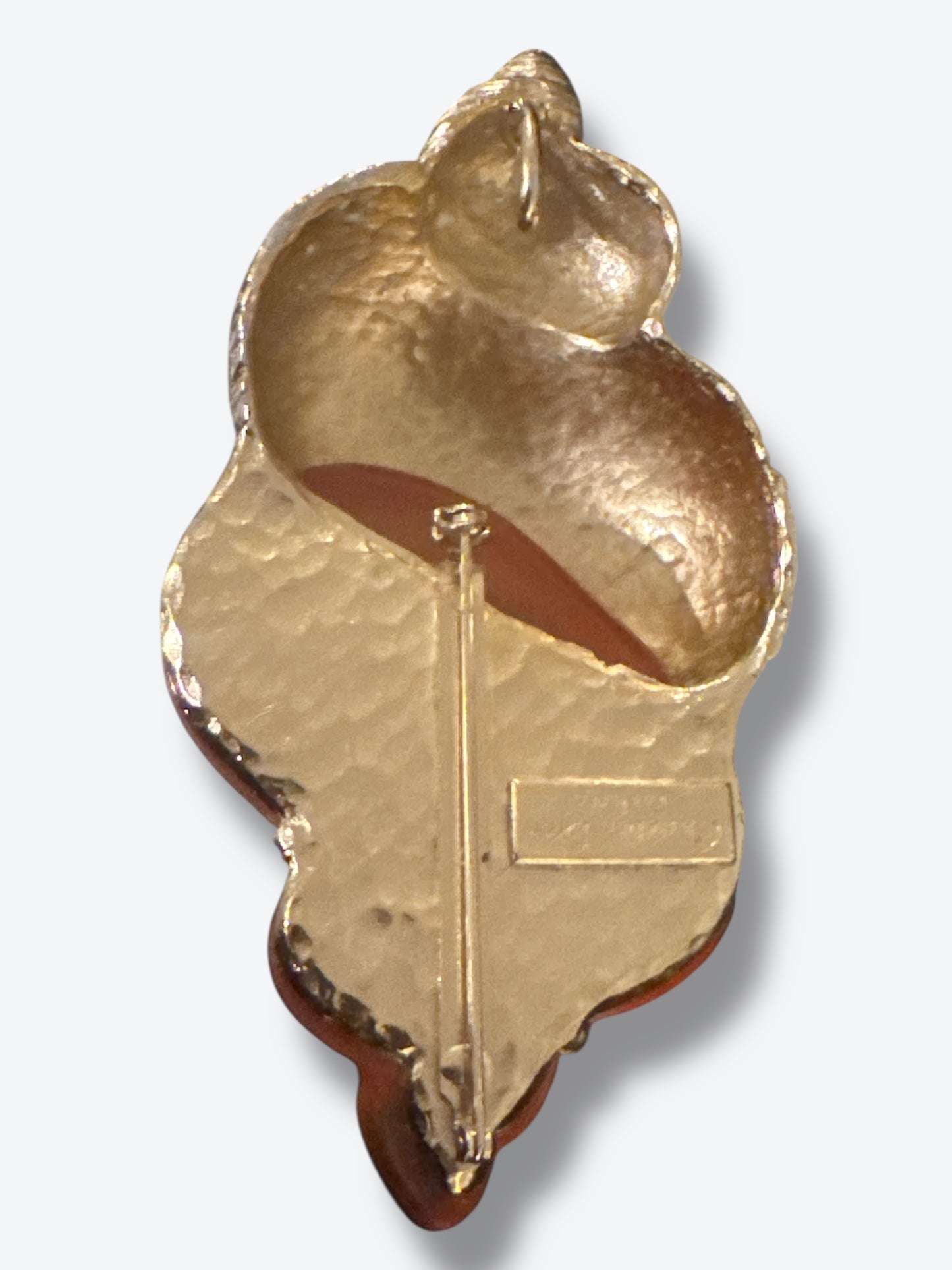 3” 1980s Christian Dior Shell Brooch in Gold & Amber Lucite