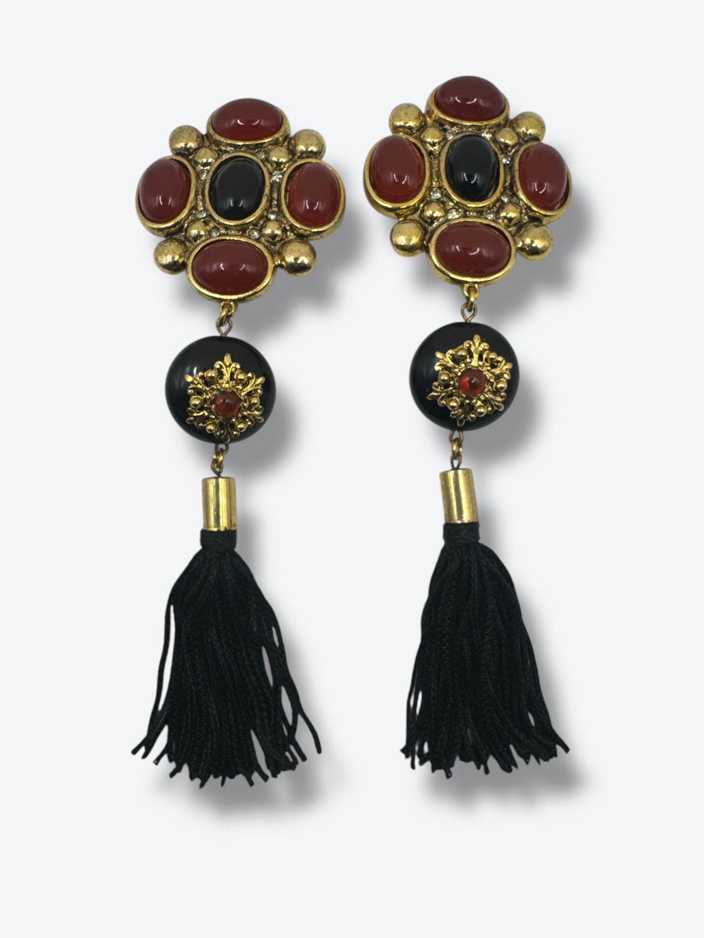 1980s Artisan Craft Statement Earrings with Tassels (Signed)