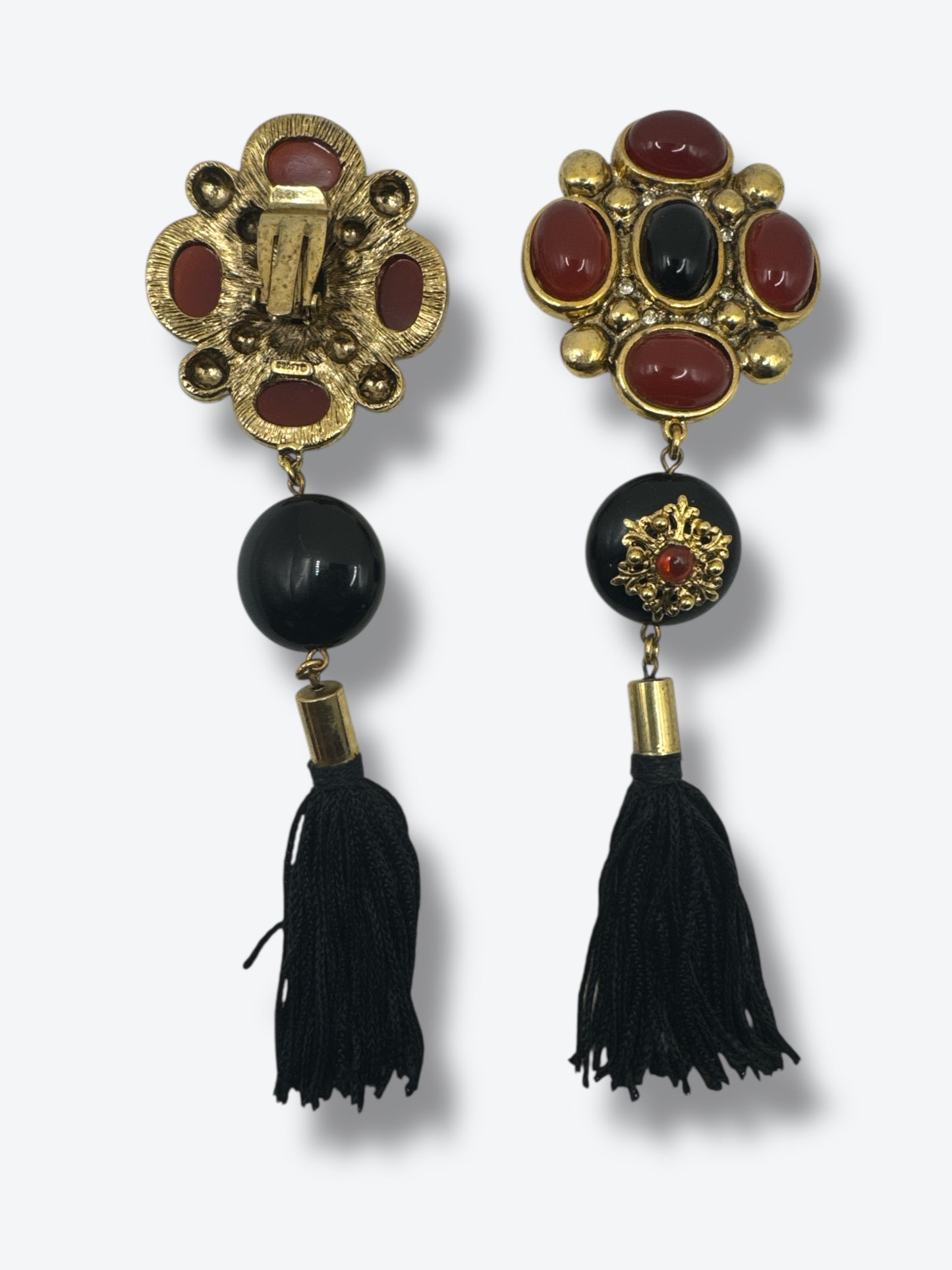 1980s Artisan Craft Statement Earrings with Tassels (Signed)