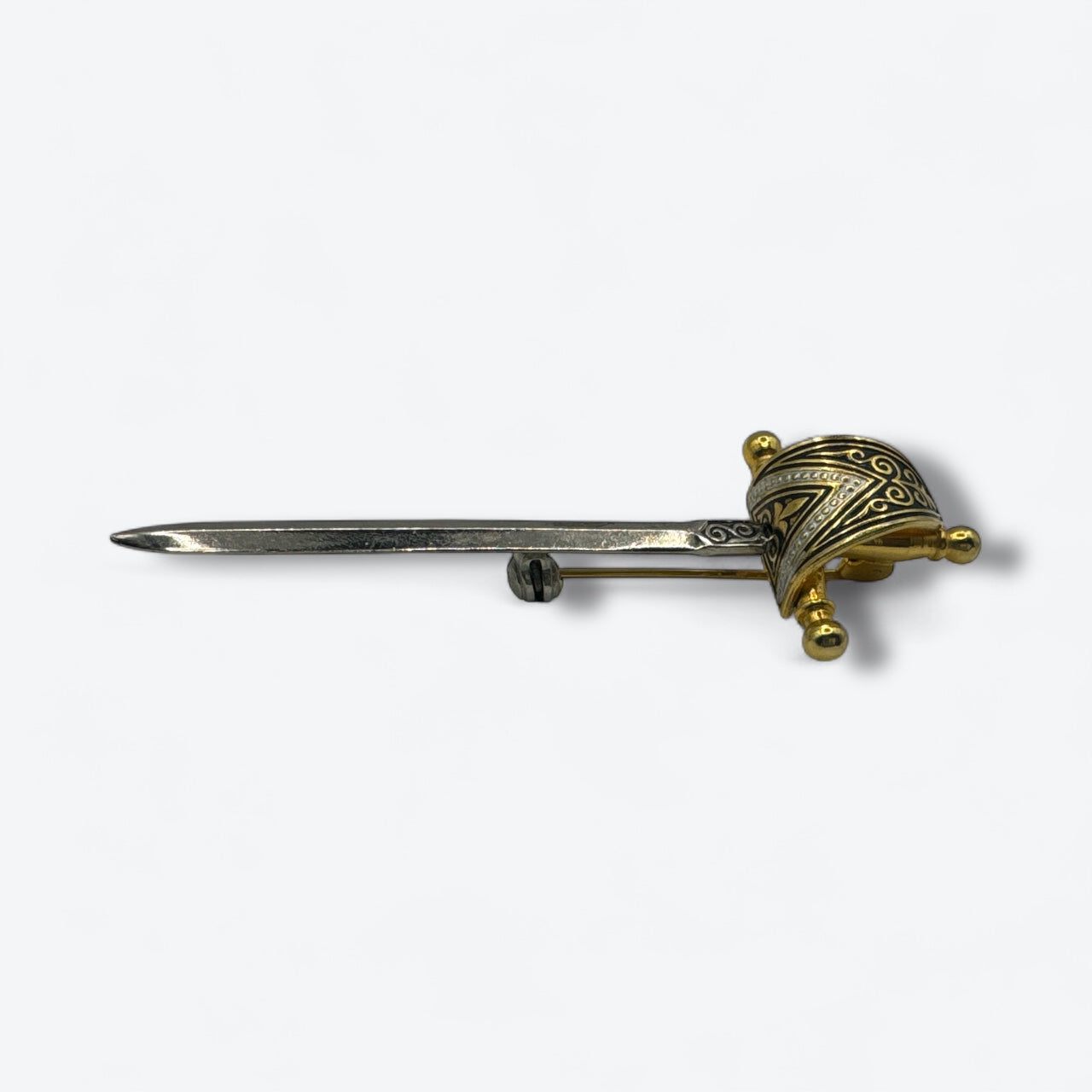 1980s Sword Brooch Pin – Silver & Gold Medieval Revival
