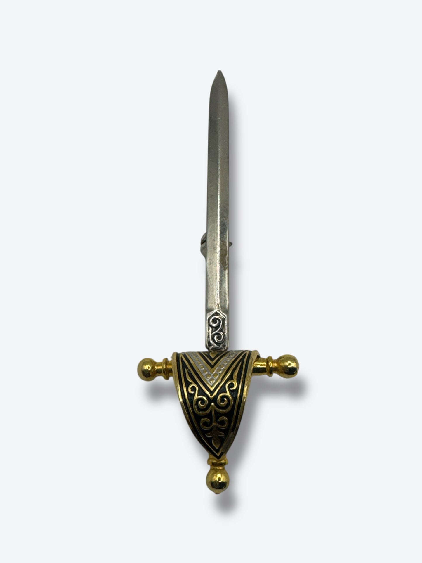 1980s Sword Brooch Pin – Silver & Gold Medieval Revival