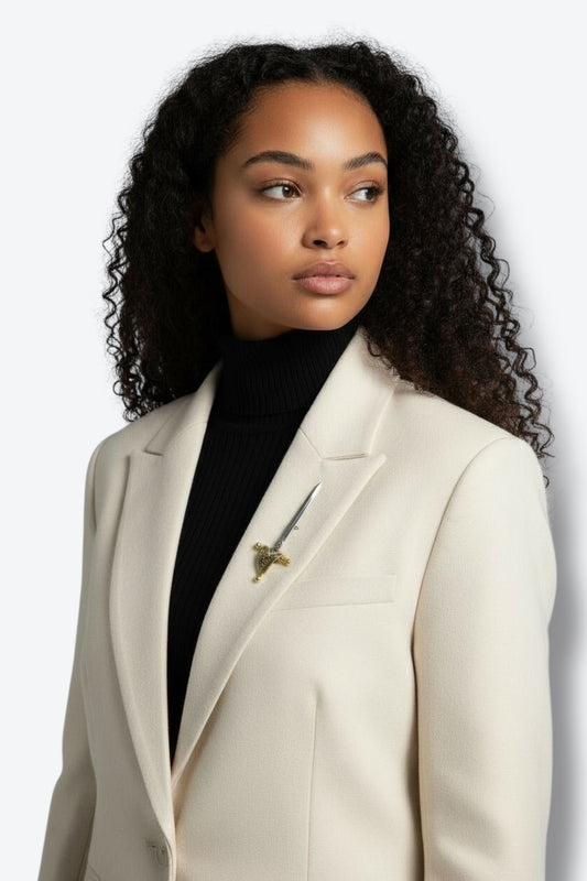 1980s Sword Brooch Pin – Silver & Gold Medieval Revival