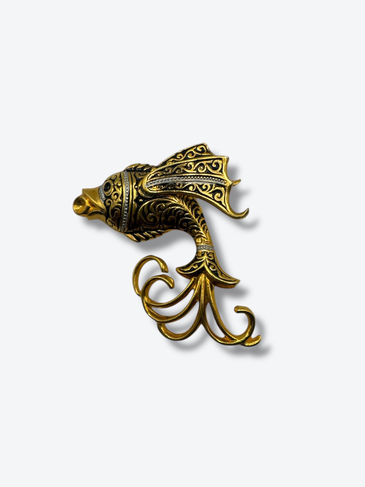 1970s Art Nouveau Brass Fish Brooch