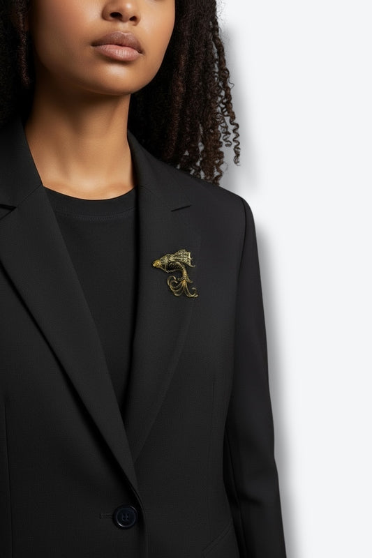 1970s Art Nouveau Brass Fish Brooch