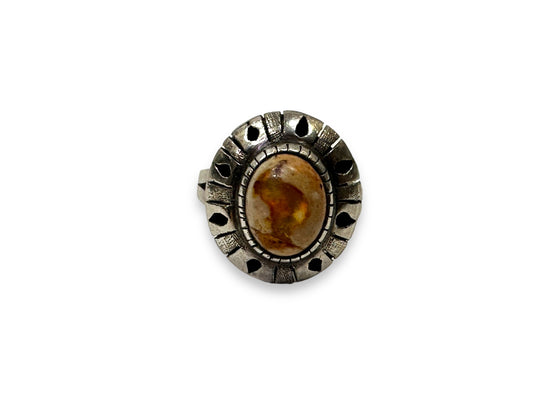 1970s Sterling Sliver  Circular Iridescent Gem Ring