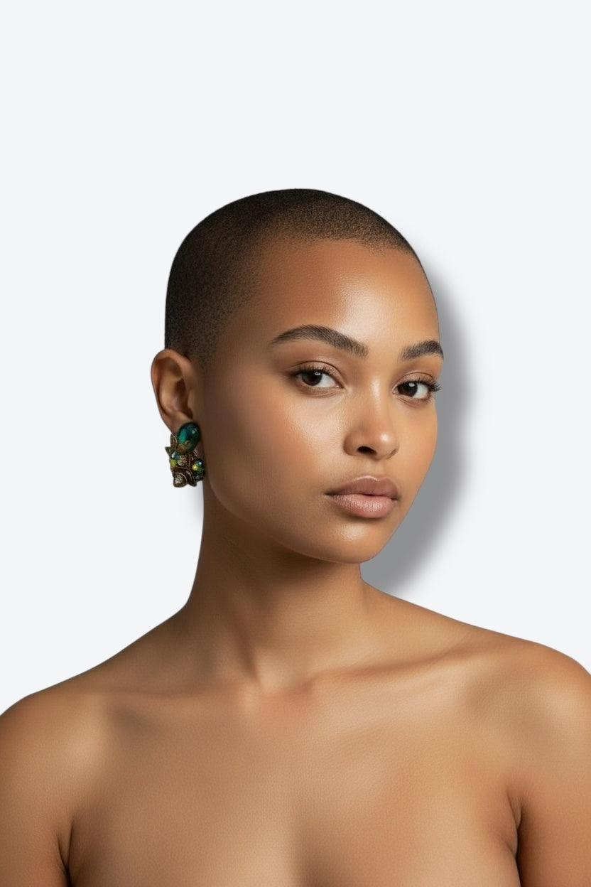 1950s Iridescent Teardrop Floral Clip-On Earrings