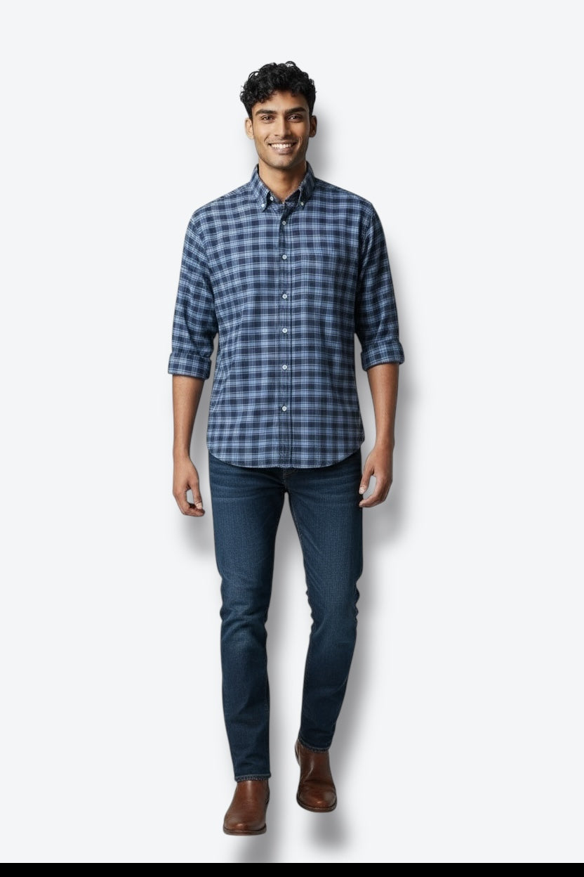 1990s Ralph Lauren Big Shirt in Indigo Plaid