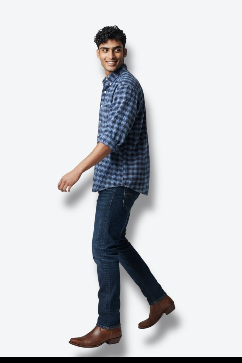 1990s Ralph Lauren Big Shirt in Indigo Plaid