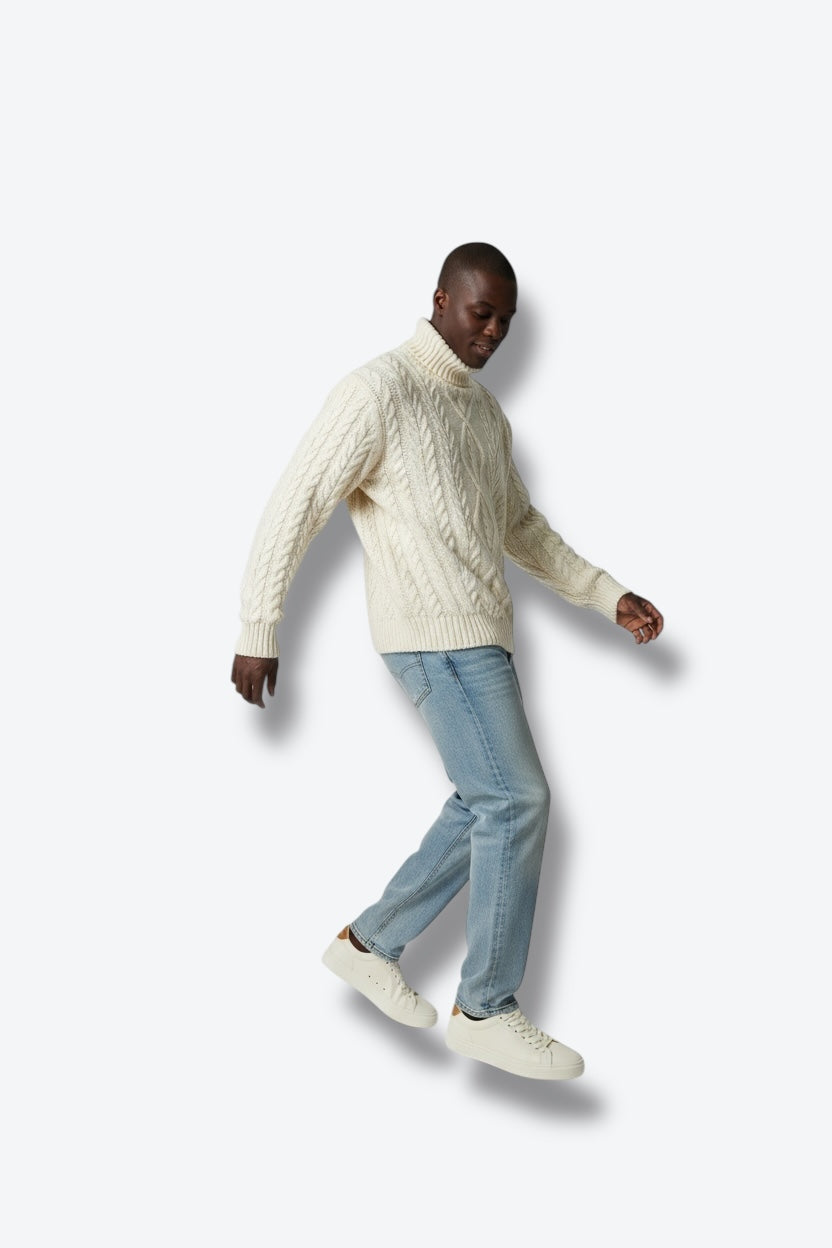 Vintage Irish Fisherman Aran Wool Sweater – Cream Cable Knit (1980s–1990s)