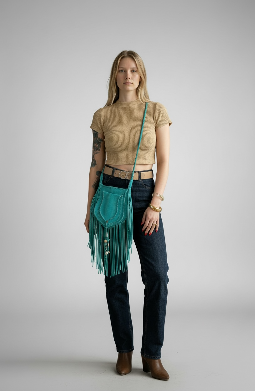 1970s Turquoise Fringe Crossbody – Bohemian Leather Festival Bag