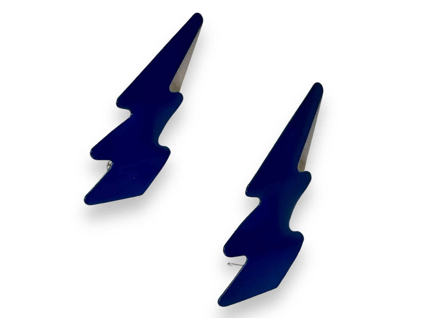 1980s Blue Lightening Bolt Metal Earrings