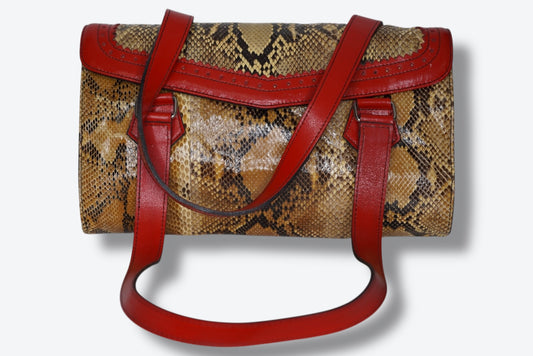 1990s Kazuyo Nakano New York Snakeskin and Red Leather Shoulder Bag