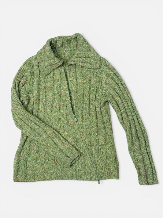 “One Girl Who One Girl Who” Y2K Aysmmetrical Green Sweater