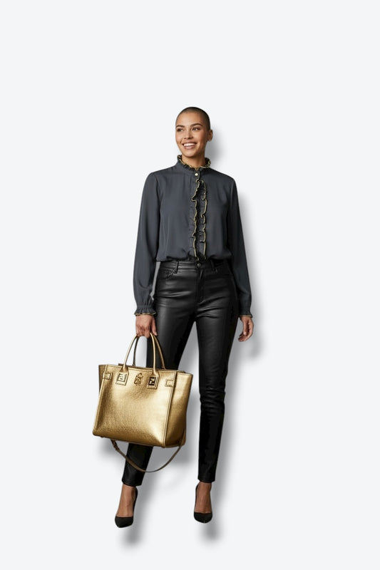 1970s Black Ruffle Button Up (Sourced in Paris)