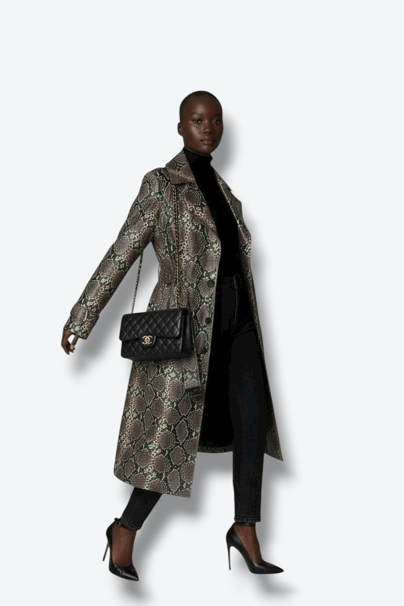 Y2K Vegan Snakeskin Trench Coat