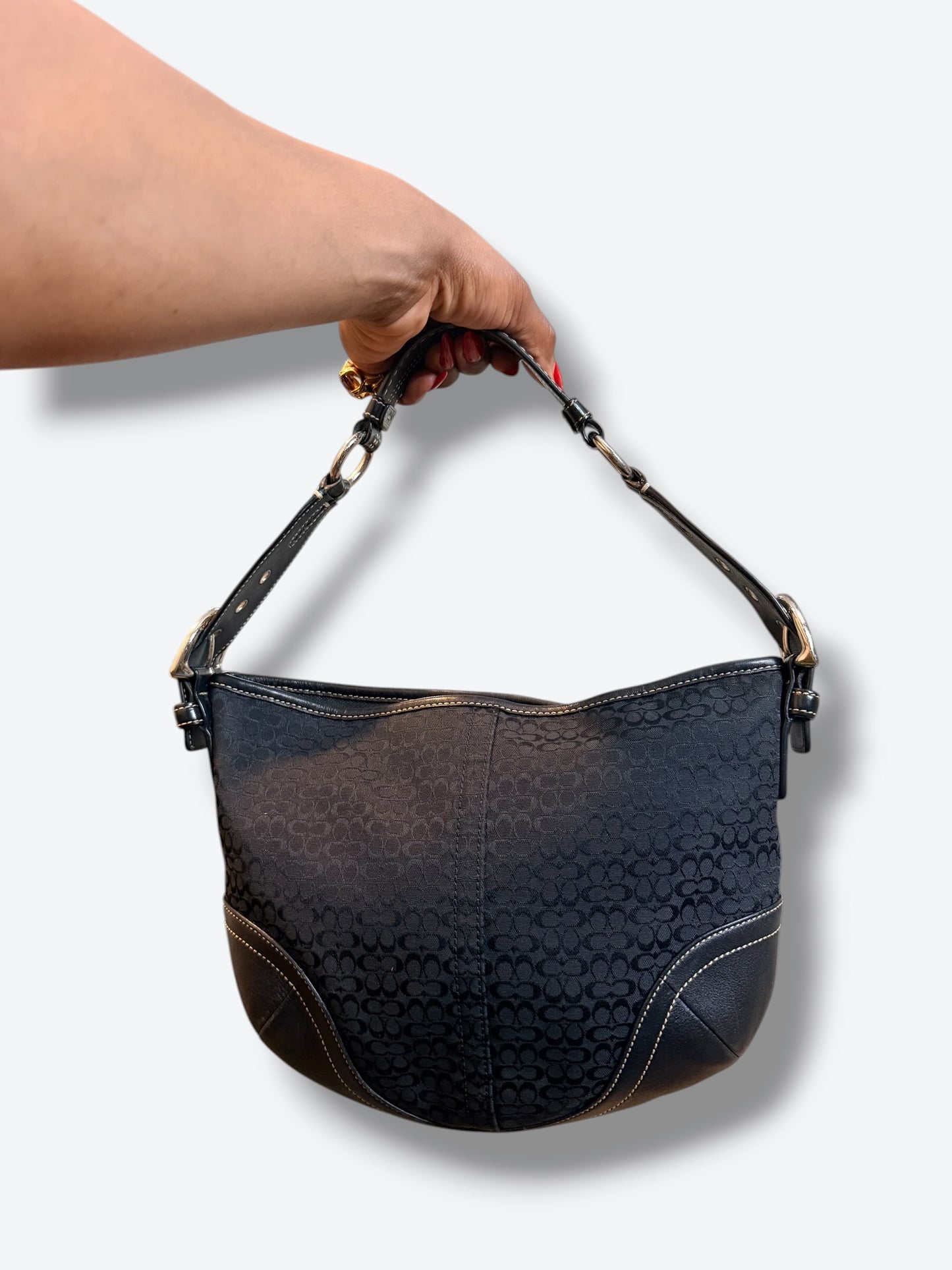 Vintage Coach Signature Monogram Hobo Bag – Black Jacquard & Leather Trim (2005)