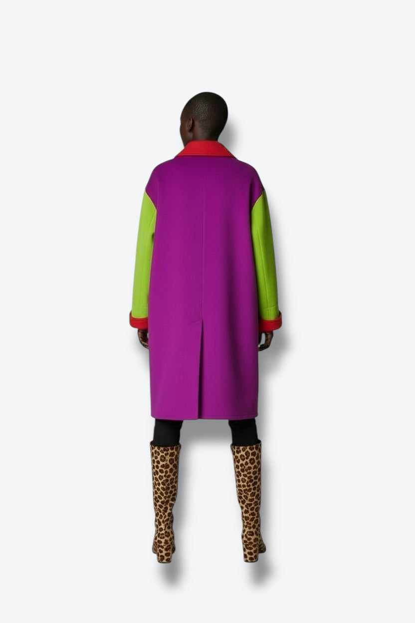 “Versus by Gianni Versace” Tricolor Wool Chain-Closure Coat