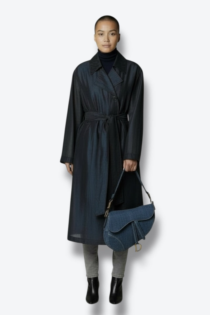 1990s Louis Féraud Vintage Navy Trench Coat