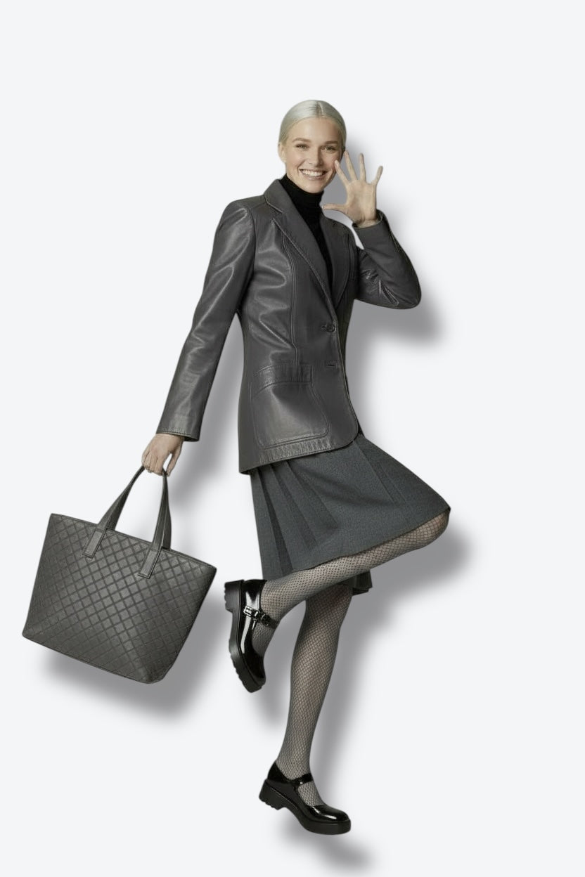 1970s Etienne Aigner Pewter Gray Leather Blazer