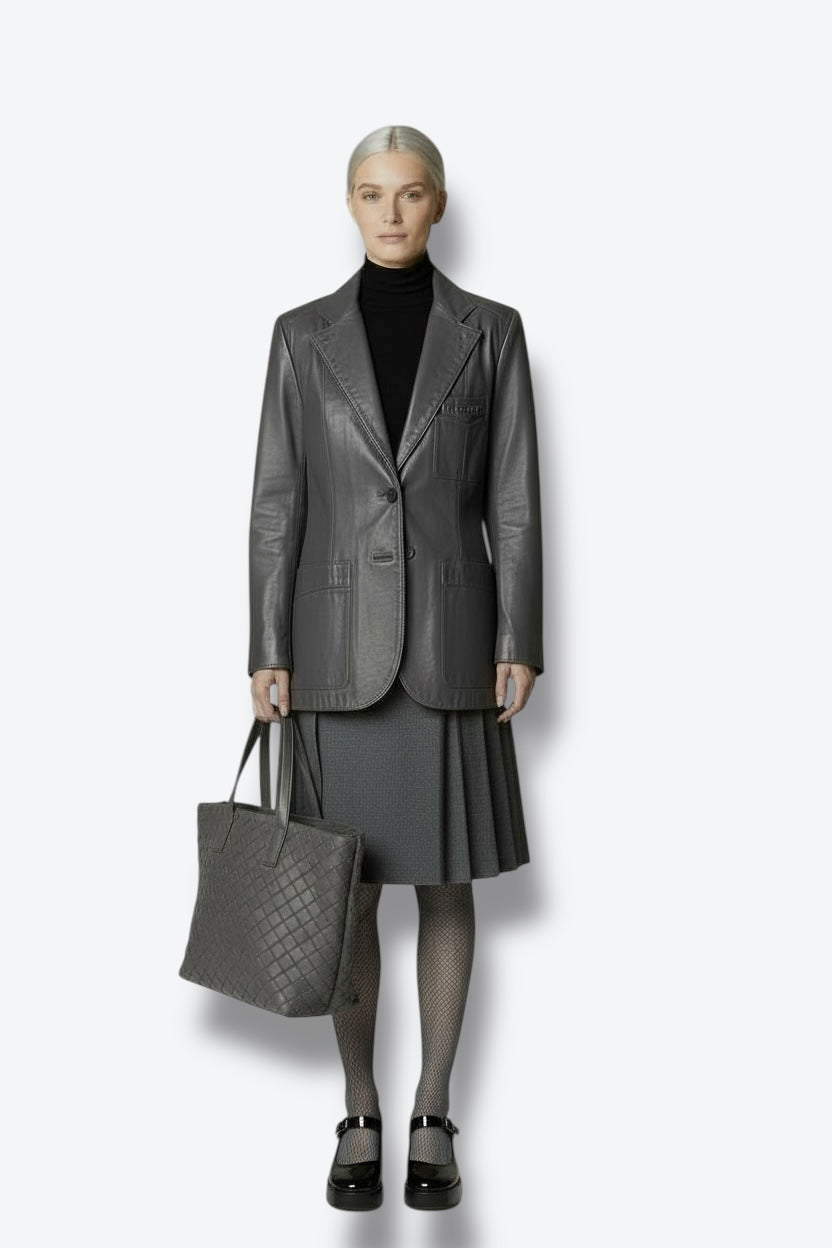 1970s Etienne Aigner Pewter Gray Leather Blazer