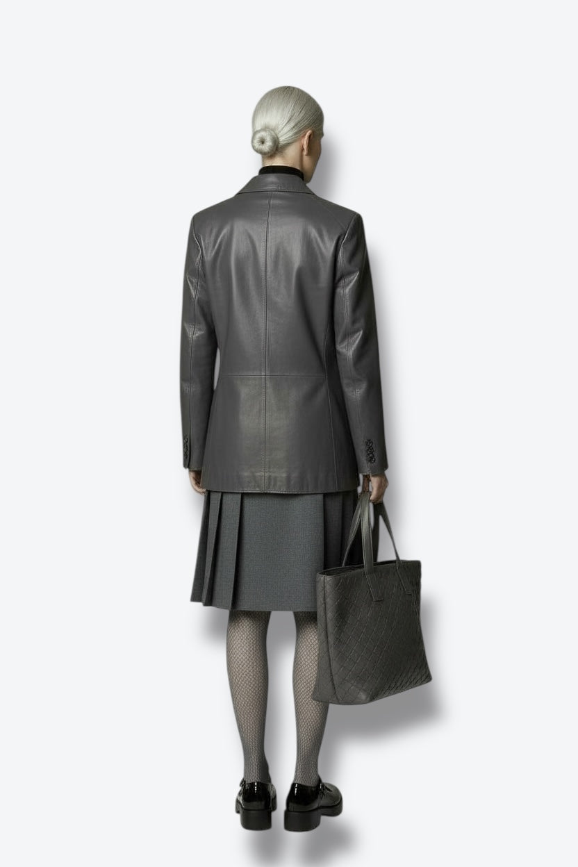 1970s Etienne Aigner Pewter Gray Leather Blazer