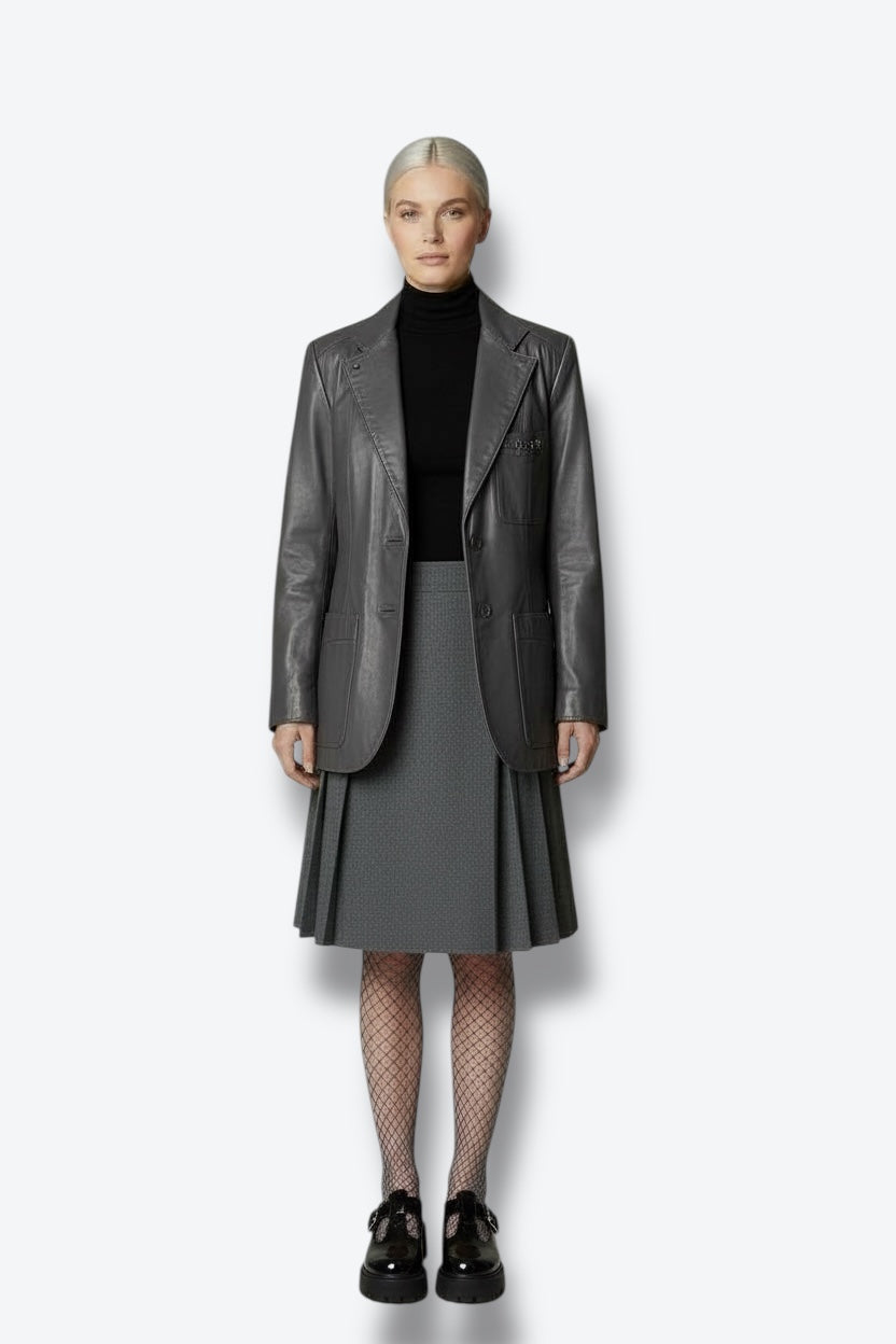 1970s Etienne Aigner Pewter Gray Leather Blazer